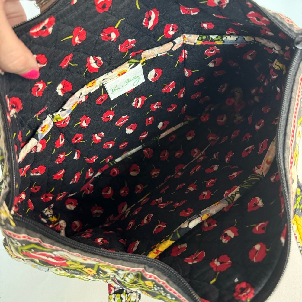 Vera Bradley Tote Bag Purse Red Yellow Floral Quilted - Picture 7 of 12